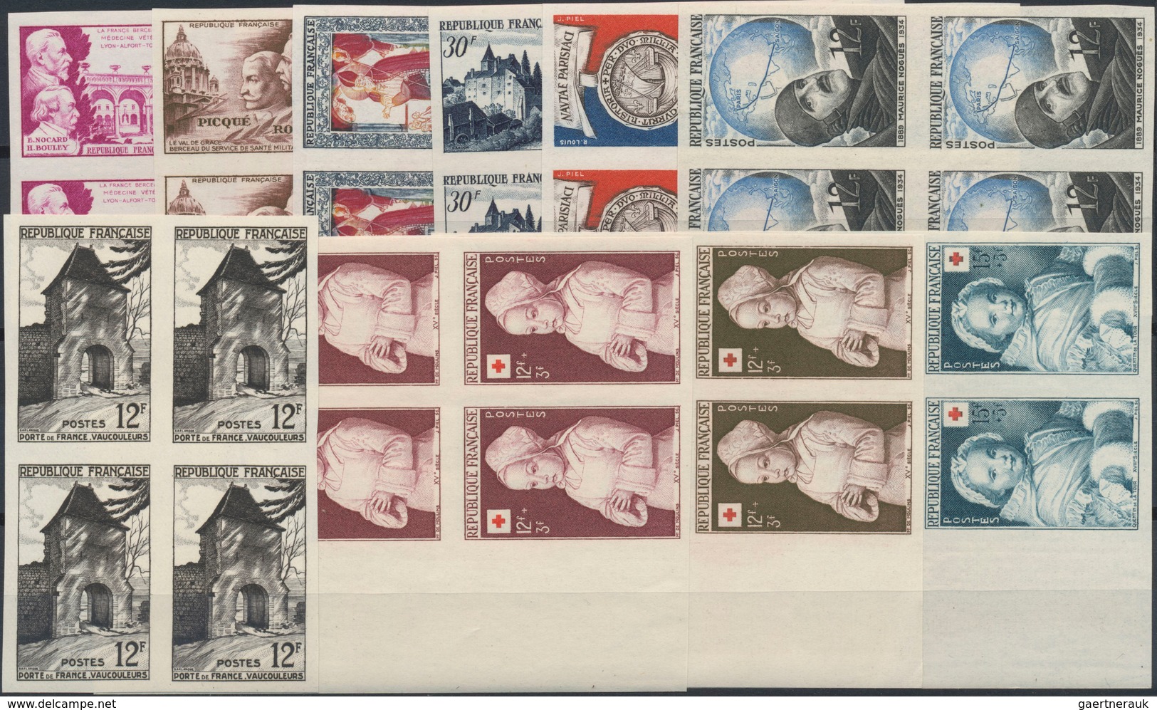 Frankreich: 1941/1974, IMPERFORATE ISSUES, MNH Collection Of Imperforate Blocks Of Four, Well Sorted - Sammlungen