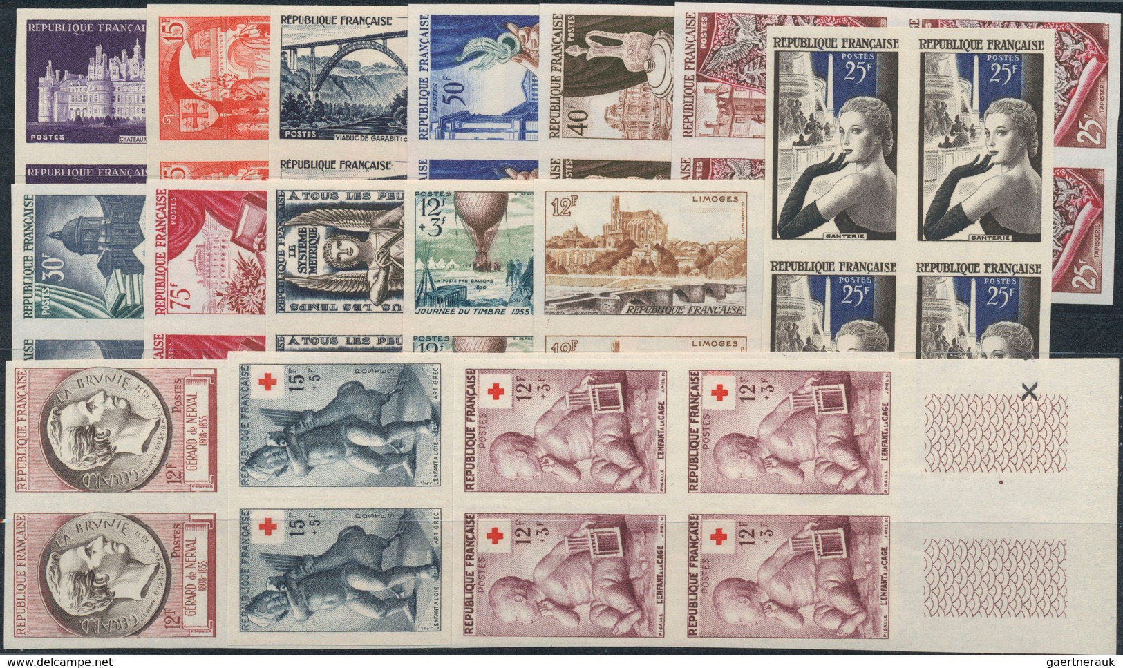 Frankreich: 1941/1974, IMPERFORATE ISSUES, MNH Collection Of Imperforate Blocks Of Four, Well Sorted - Sammlungen