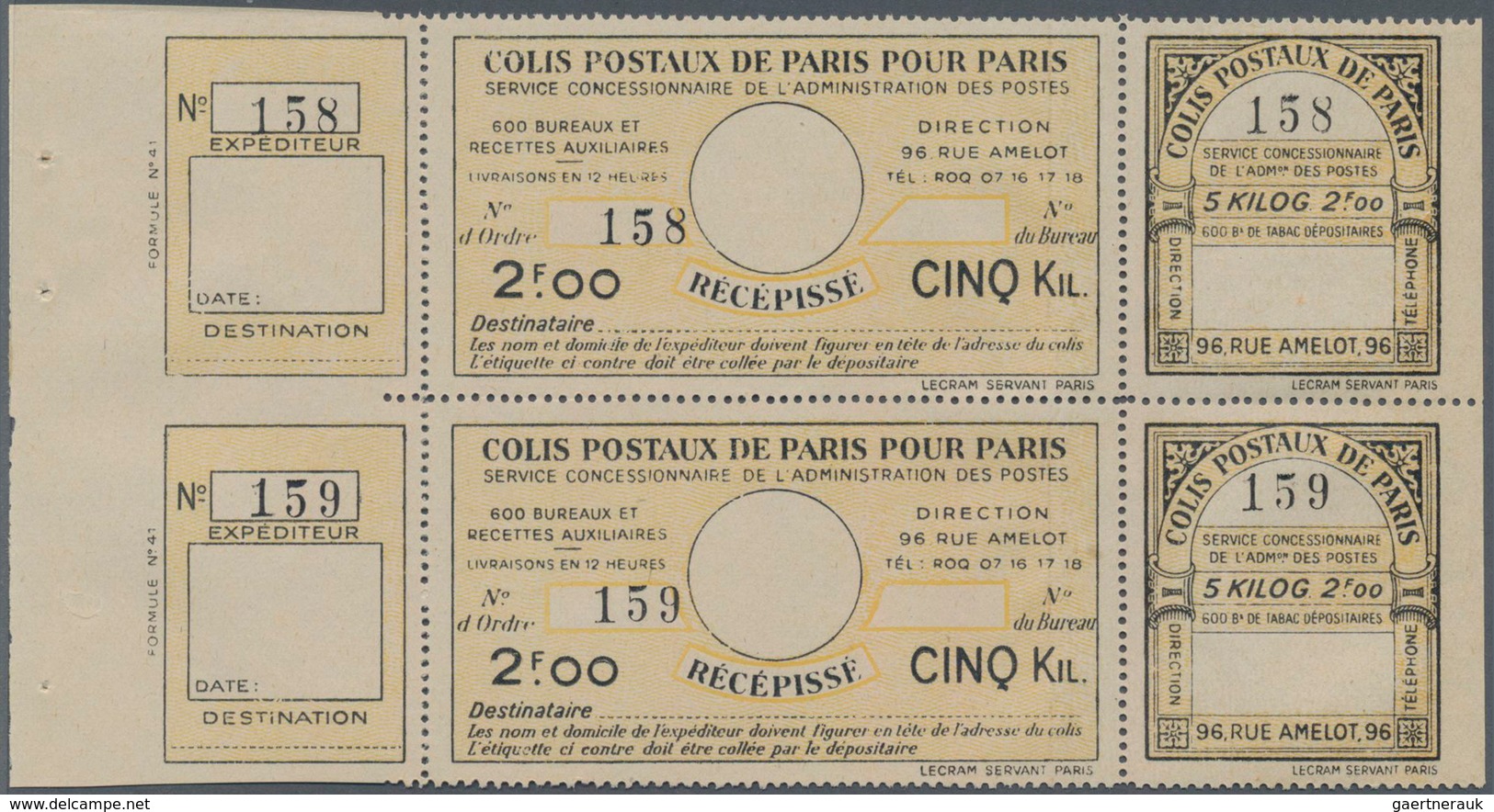 Frankreich - Postpaketmarken: PARCEL POST PARIS: 1930, Three-part Coupon 'COLIS POSTAUX DE PARIS POU - Other & Unclassified