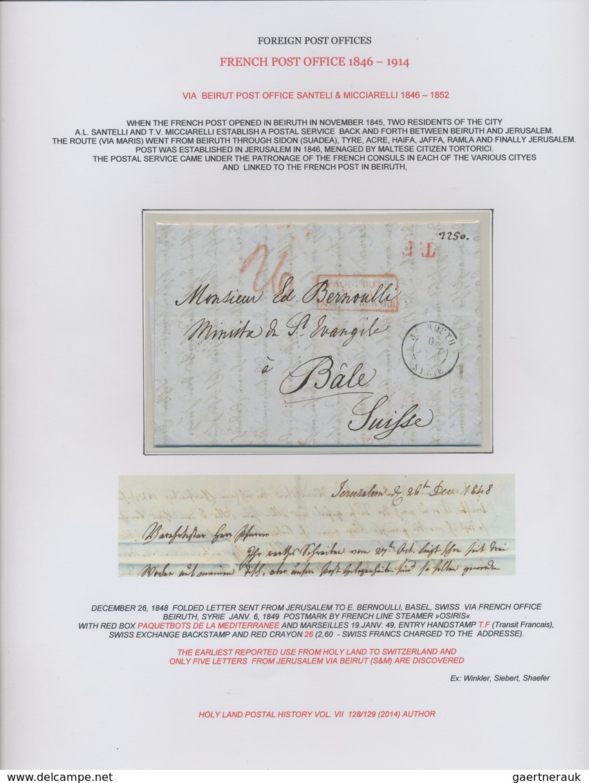 Französische Post In Der Levante: 1848/1909, Extraordinary Exhibit On Ten Album Pages, Comprising 14 - Other & Unclassified