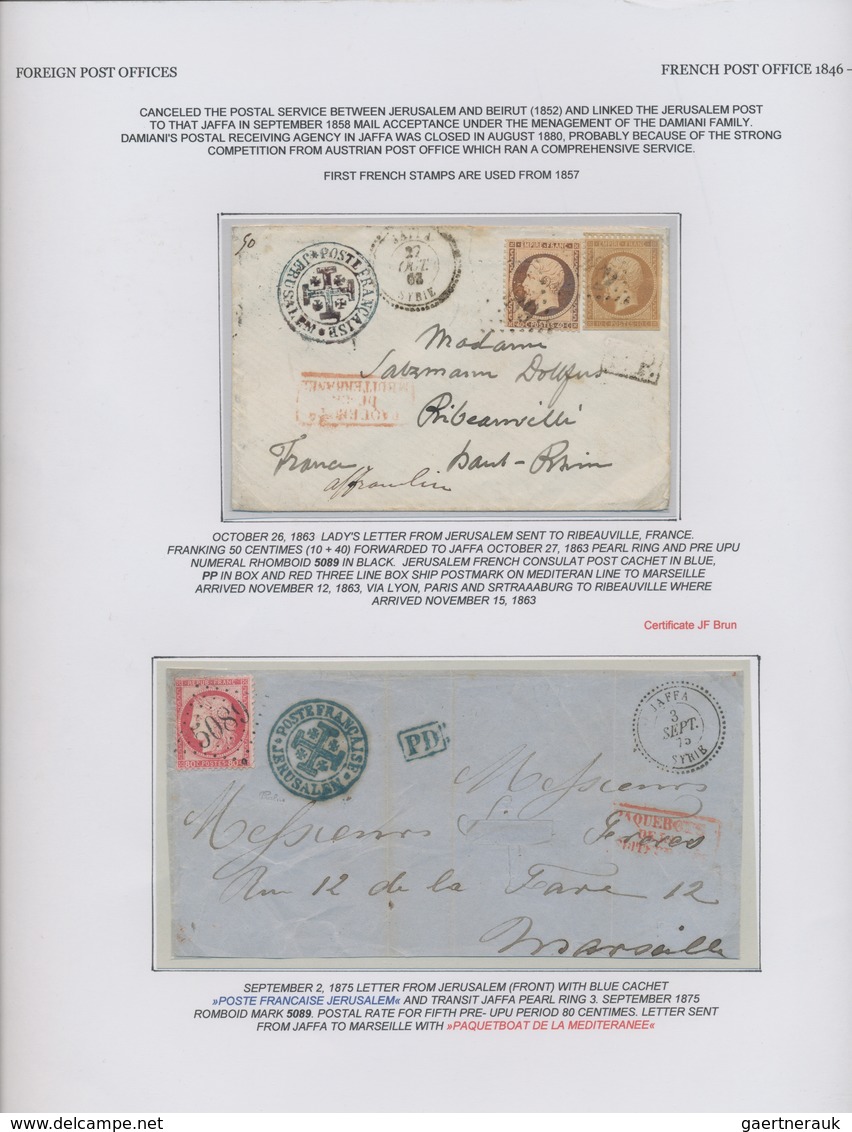 Französische Post in der Levante: 1848/1909, extraordinary exhibit on ten album pages, comprising 14