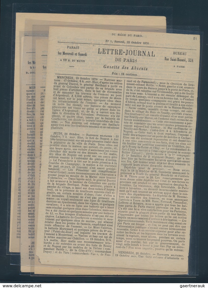 Frankreich - Ballonpost: 1870-71: "LETTRE-JOURNAL DE PARIS - Gazette Des Absents" Near To Complete C - 1960-.... Briefe & Dokumente