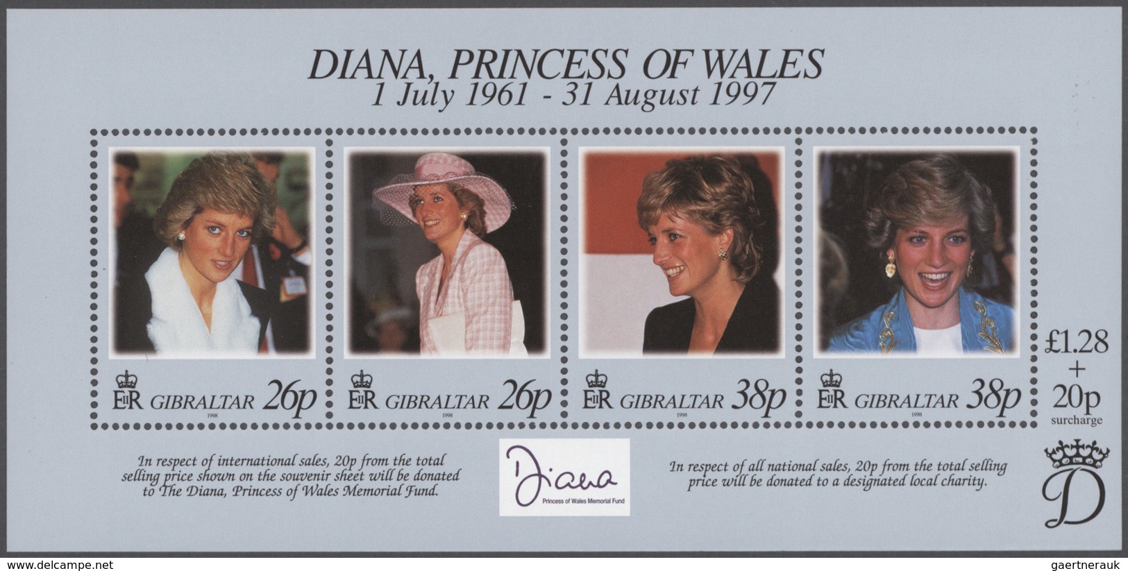 Gibraltar: 1998, Princess Diana, 1100 Copies Of The Souvenir Sheet Mint Never Hinged (Michel Block N - Gibraltar