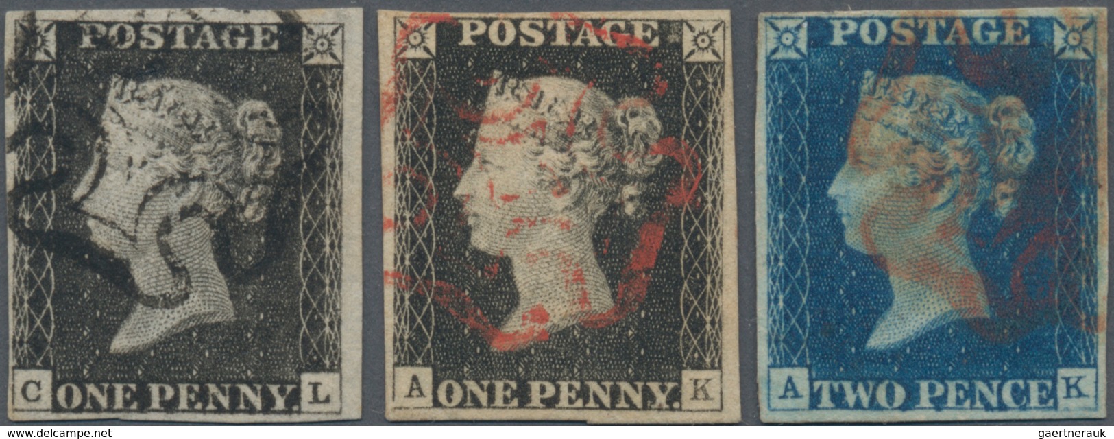 Großbritannien: 1840, 1st Issue, Lot Of Three Used Stamps And One Cover: 1d. Black Two Used Singles - Otros & Sin Clasificación