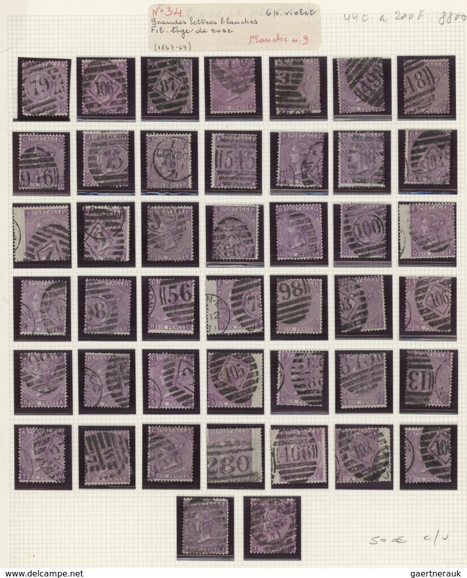 Großbritannien: 1870, 6d. Mauve Wm Spray, Plate 9, Assortment Of 44 Used Stamps. SG 109 (44), £3960. - Other & Unclassified