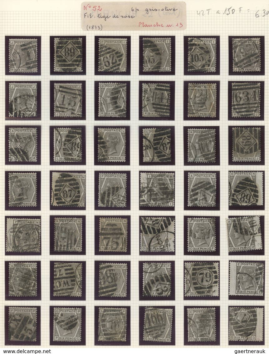 Großbritannien: 1874/1878, 6d. Grey Wm Spray, Assortment Of 135 Used Stamps: Plate 13 (84), Plate 15 - Sonstige & Ohne Zuordnung