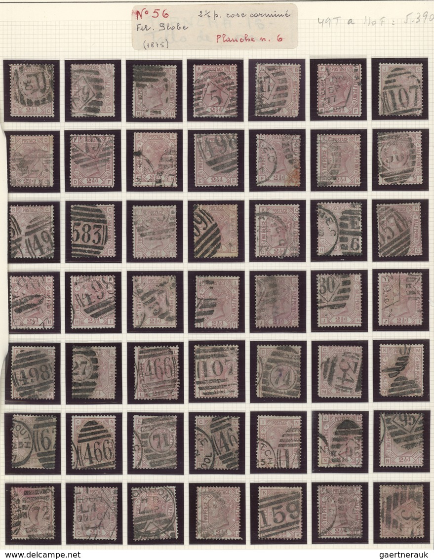Großbritannien: 1876/1878, 2½d. Rosy-mauve Wm Orbs, Assortment Of 334 Used Stamps: Plate 4 (55), Pla - Otros & Sin Clasificación