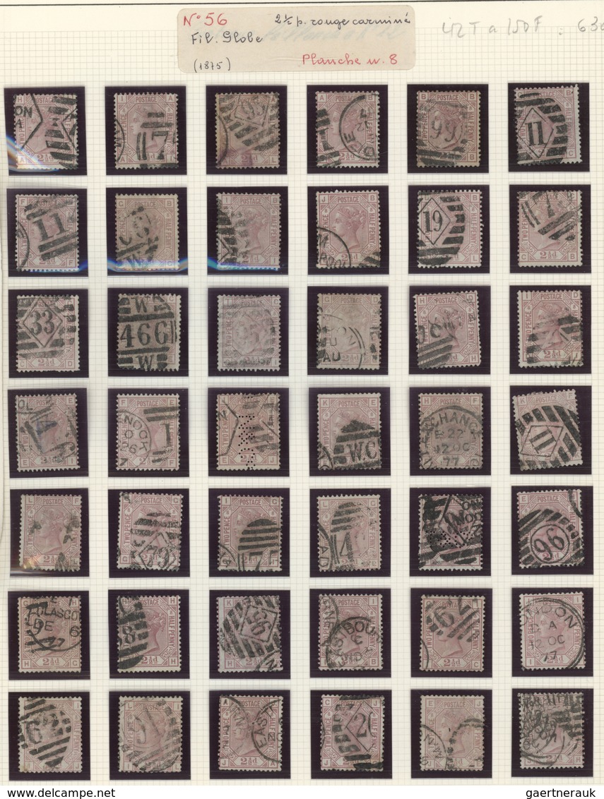 Großbritannien: 1876/1878, 2½d. Rosy-mauve Wm Orbs, Assortment Of 334 Used Stamps: Plate 4 (55), Pla - Otros & Sin Clasificación