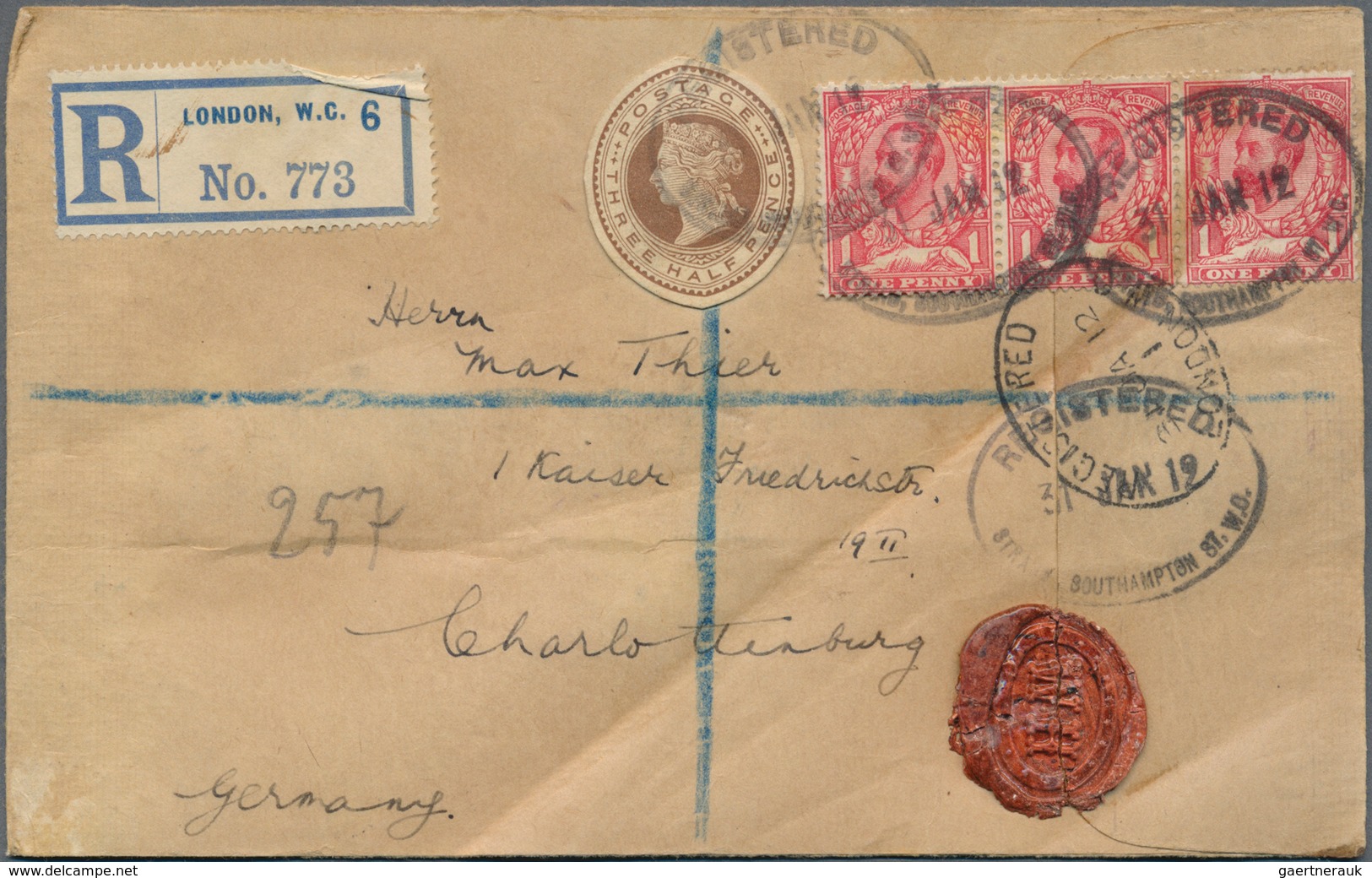 Großbritannien: 1905/1914. Interesting collection containing 30 registered letters, but one, each fr