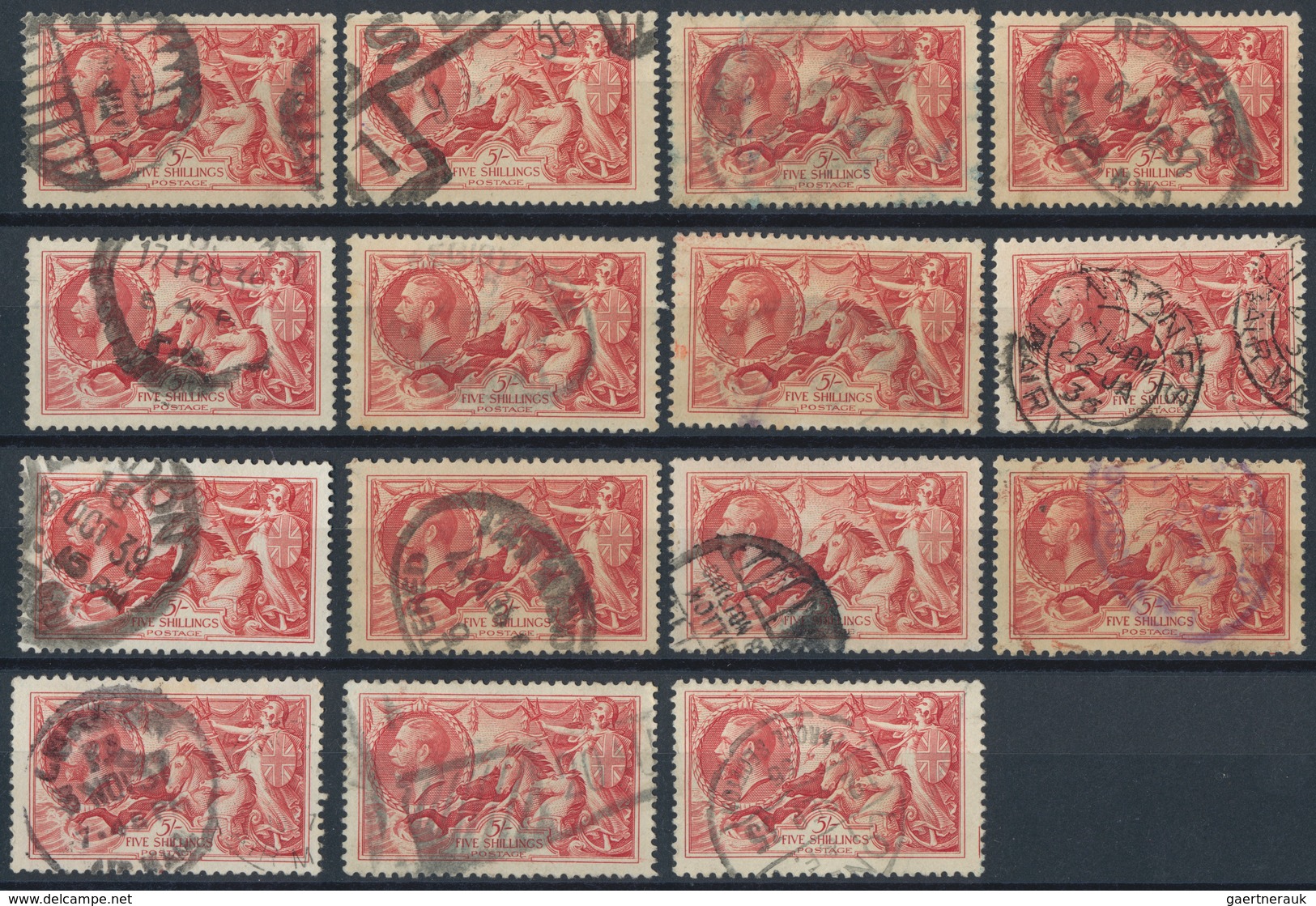 Großbritannien: 1913/1940 (ca.) SEAHORSES, Used Accumulation Of Apprx. 1.400 Stamps, Comprising 2s.6 - Sonstige & Ohne Zuordnung