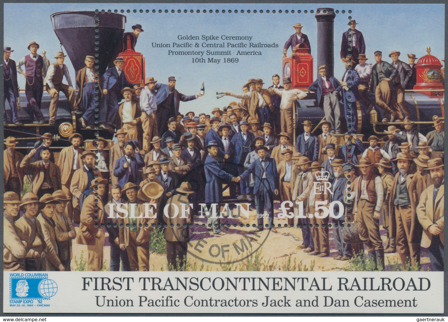 Großbritannien - Isle Of Man: 1992, First Transcontinental Railroad Of USA £1.50 In A Lot With 80 Mi - Isla De Man
