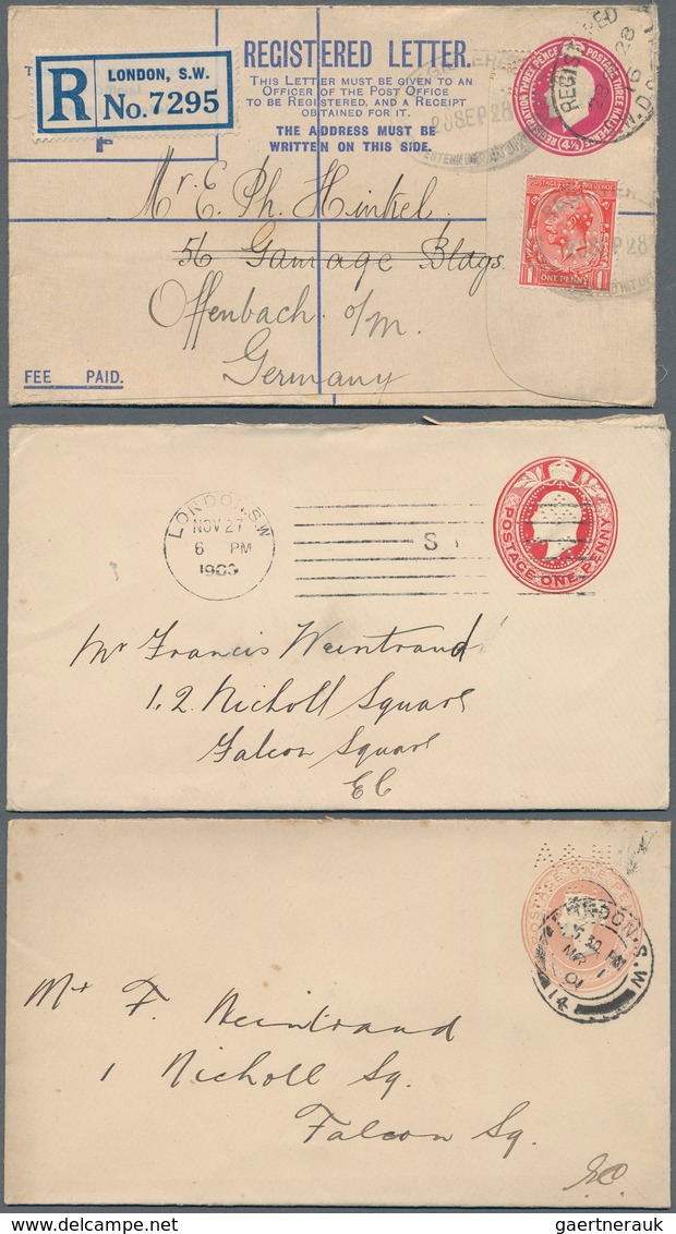 Großbritannien - Ganzsachen: 1901/26 Ca. 45 Postal Stationery Envelopes Incl. Three Registered Envel - 1840 Sobres & Cartas Mulready