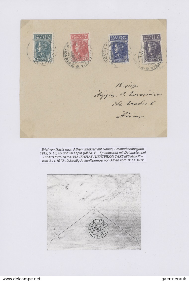 Ikarien: 1912/1913, Interesting Collection With Ca.40 Stamps Including 4 Covers On Pages, Comprising - Icarie