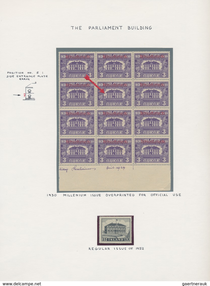 Island: 1930, Allthing, Specialised Collection Of Apprx. 100 Stamps, Comprising The Normal Set, Proo - Otros & Sin Clasificación