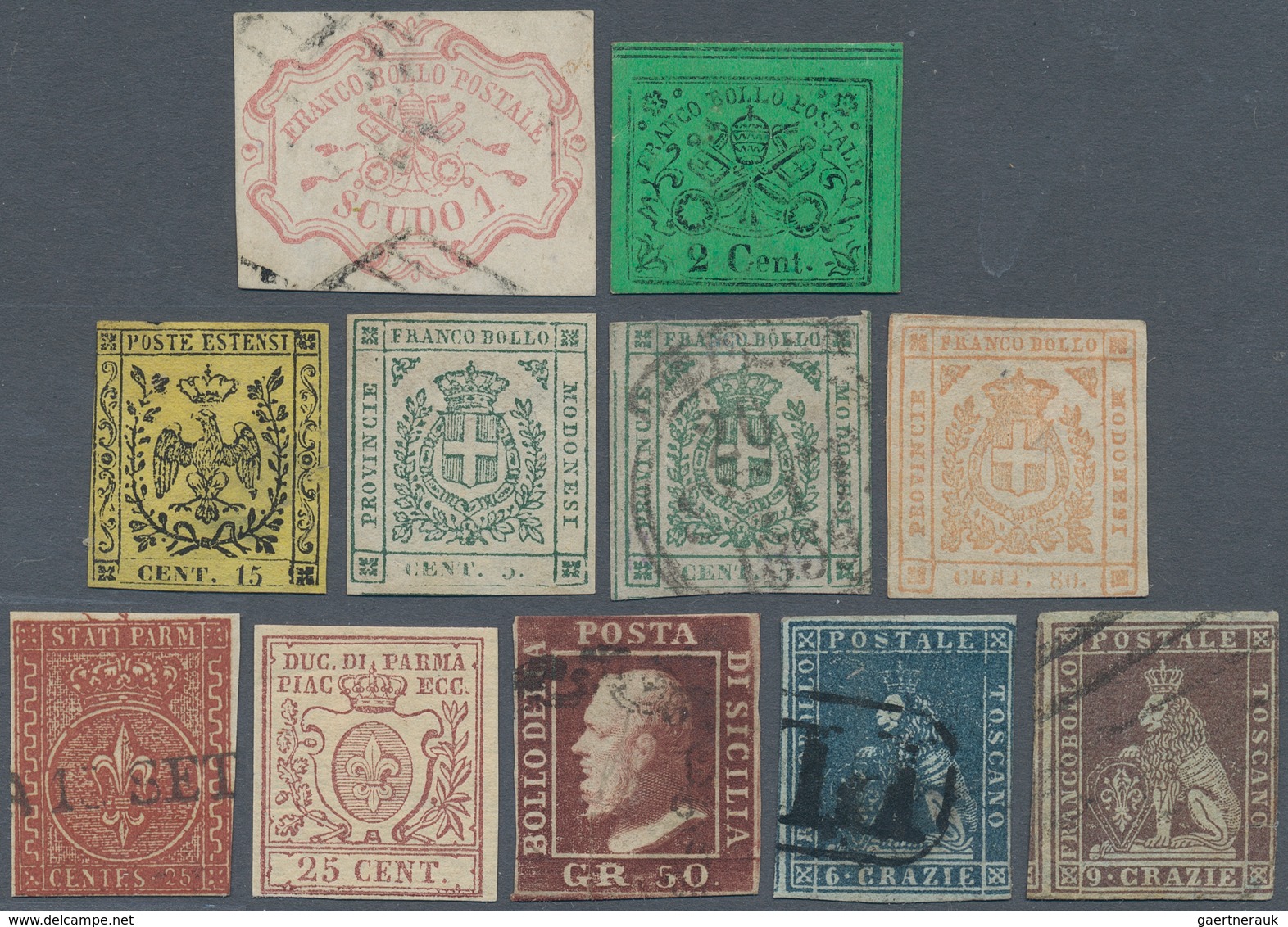 Altitalien: 1952-67: Group Of 11 Better Stamps Including Papal State 1sc. Used (signed Vespermann BP - Collections