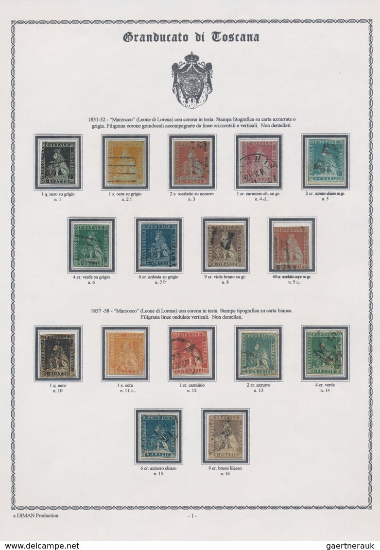 Italien - Altitalienische Staaten: Toscana: 1851/1860, Used Collection Of 22 Stamps On Written Up Al - Tuscany