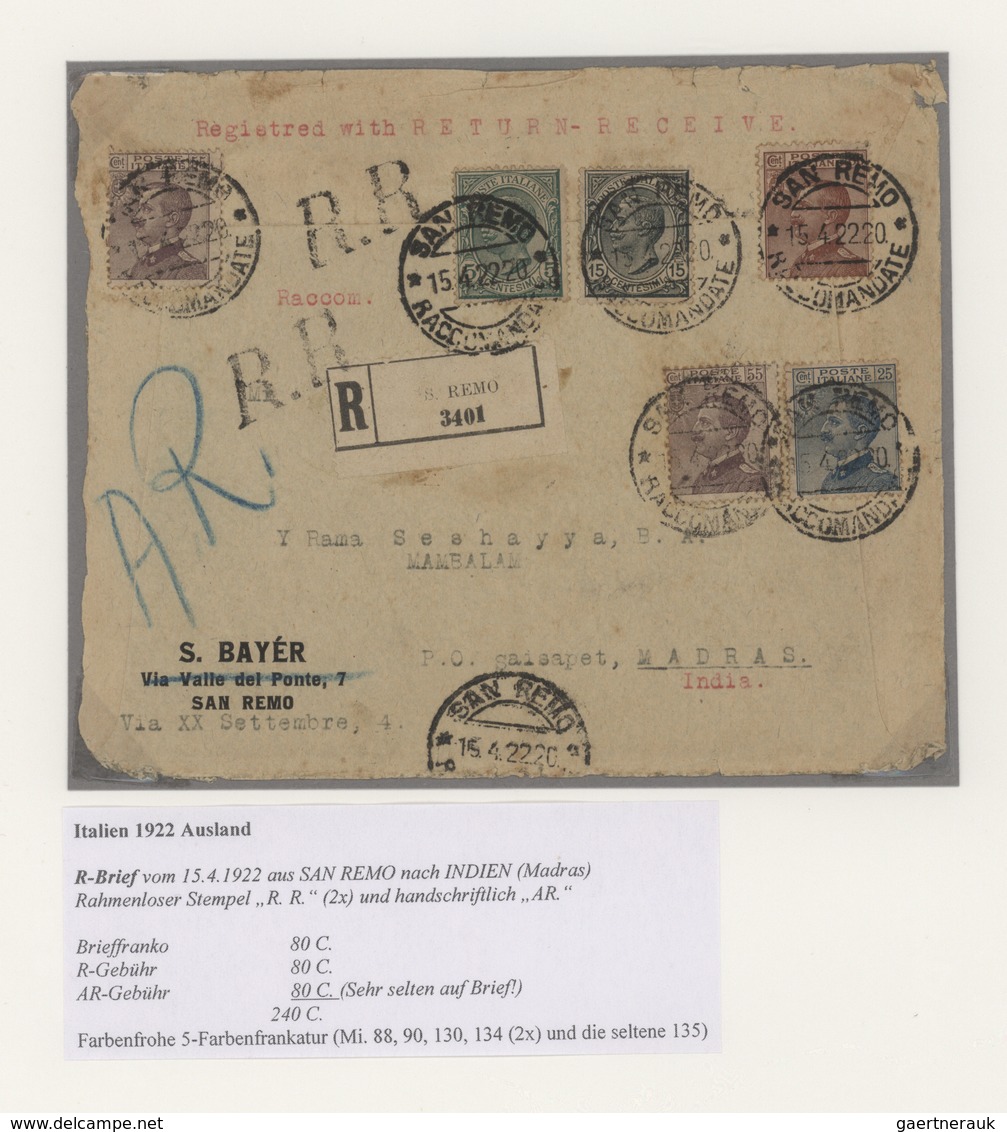 Italien: 1865/1964, AVIS DE RECEPTION, specialised collection of apprx. 67 entires (covers/cards/for