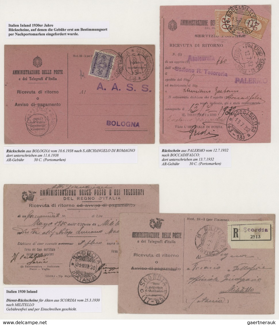 Italien: 1865/1964, AVIS DE RECEPTION, specialised collection of apprx. 67 entires (covers/cards/for