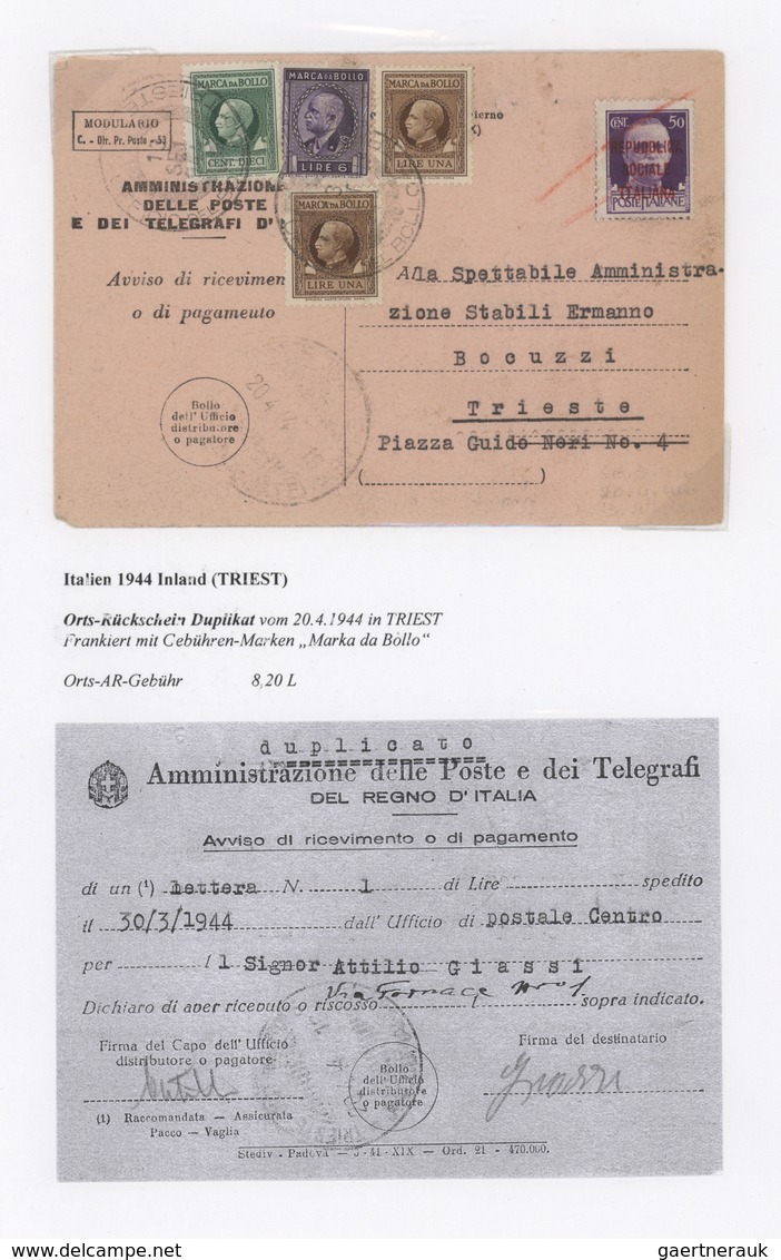 Italien: 1865/1964, AVIS DE RECEPTION, specialised collection of apprx. 67 entires (covers/cards/for