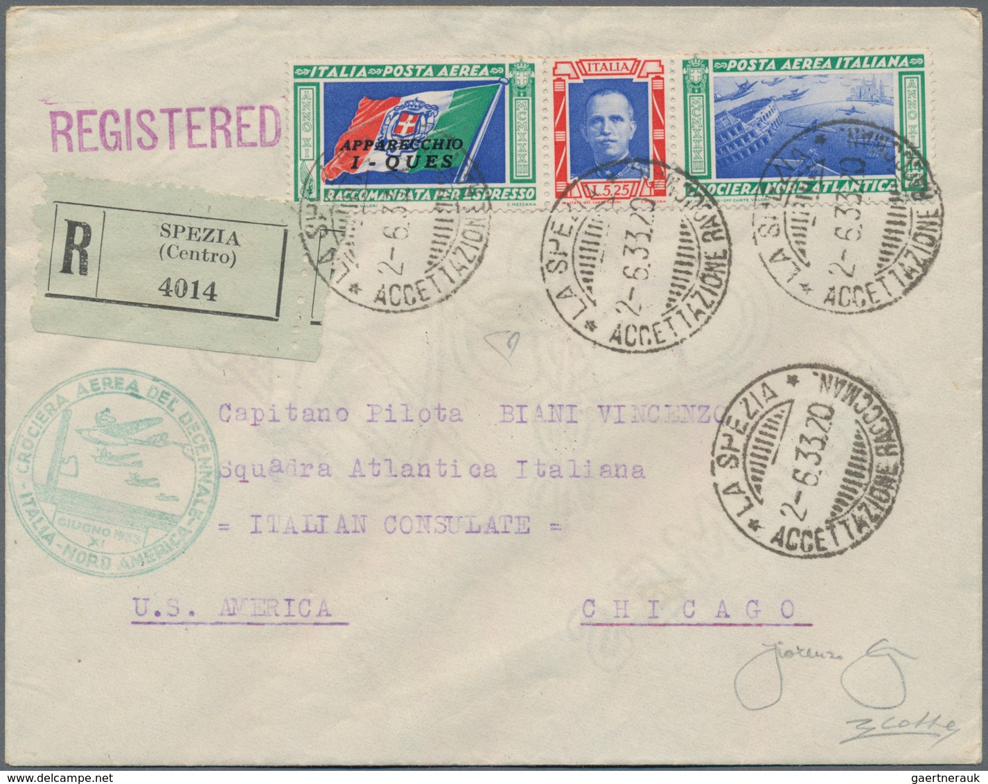 Italien: 1933: Complete set of the Balbo mass flights consisting of 40 air letters with the differen