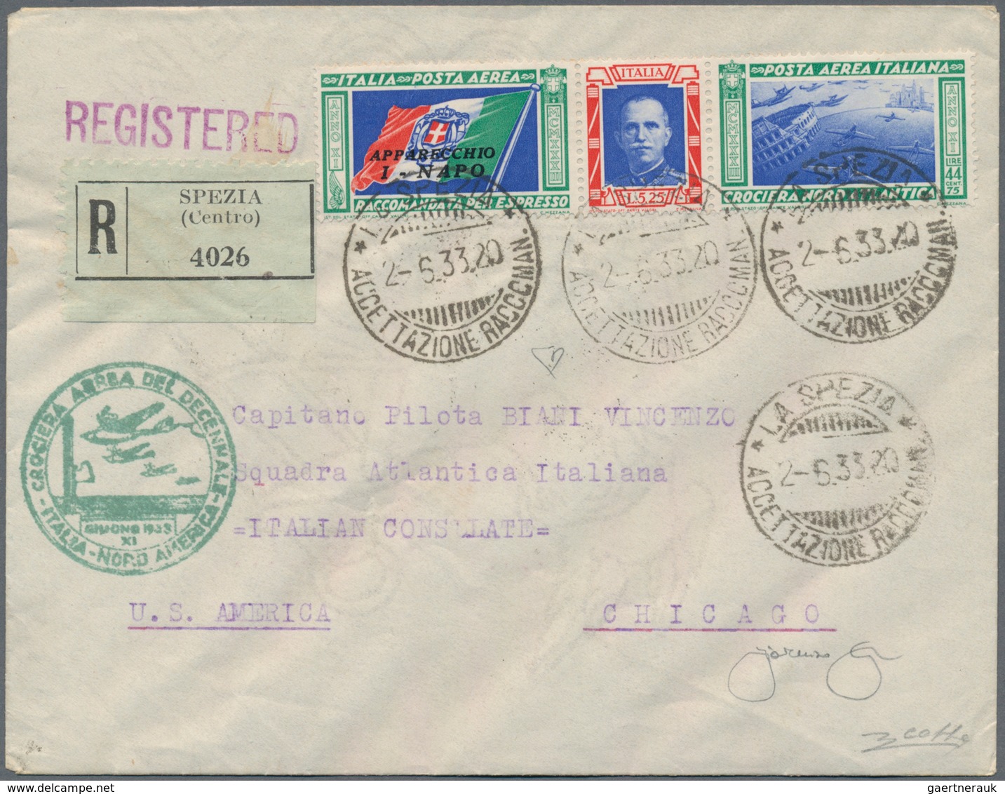 Italien: 1933: Complete set of the Balbo mass flights consisting of 40 air letters with the differen