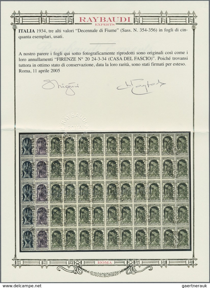 Italien: 1934, Fiume Decennial Issue Three Top Values 1,75+1,00 Lire, 2,55+2,00 Lire And 2,75+2,50 L - Lotti E Collezioni