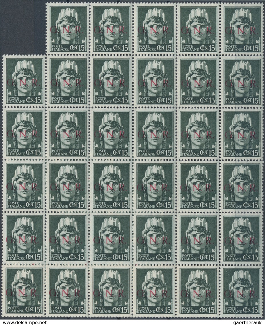 Italien: 1944, Republika Sociale "G.N.R." Issue 15 C. Greenish Grey 480 Stamps Mint Never Hinged Str - Lotti E Collezioni