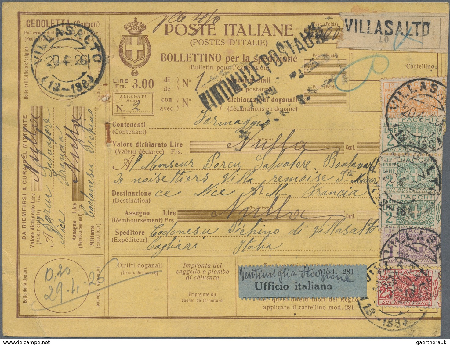 Italien - Paketmarken: 1925/1926, Ca. 87 Parcel Cards For Parcels Addressed To France. Interesting L - Paquetes Postales