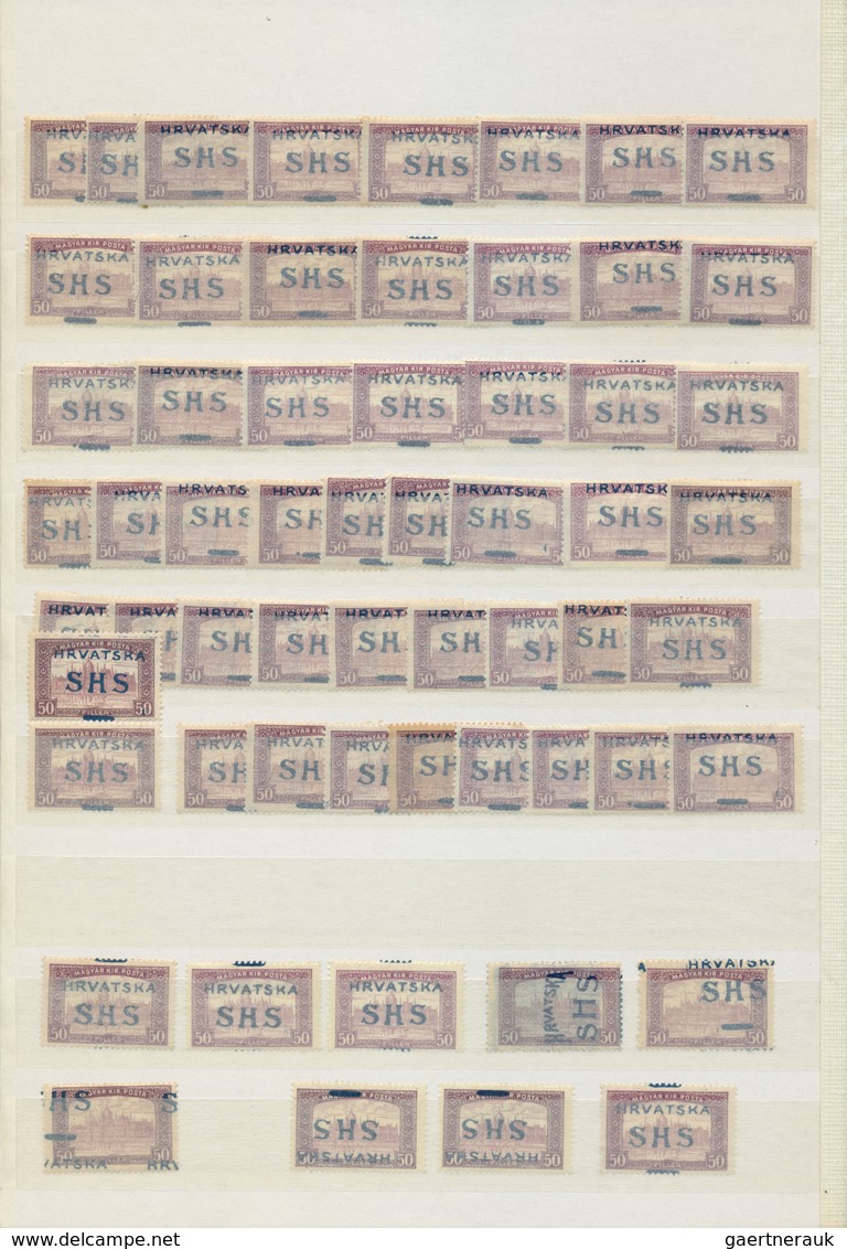 Jugoslawien: 1918, Issues for Croatia, SHS overprints on Hungary, comprising apprx. 1.600 stamps inc