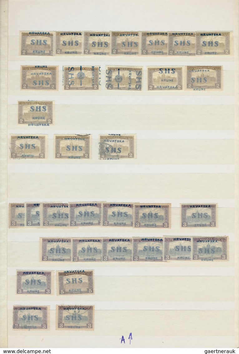 Jugoslawien: 1918, Issues for Croatia, SHS overprints on Hungary, comprising apprx. 1.600 stamps inc