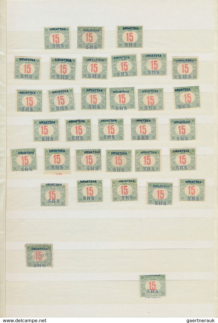 Jugoslawien: 1918, Issues for Croatia, SHS overprints on Hungary, comprising apprx. 1.600 stamps inc