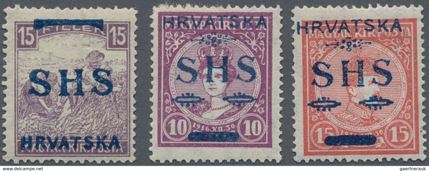 Jugoslawien: 1918, SHS Overprints On Hungary, Group Of Eleven Mint Stamps: Michel No. 63 (4), 64/65 - Covers & Documents