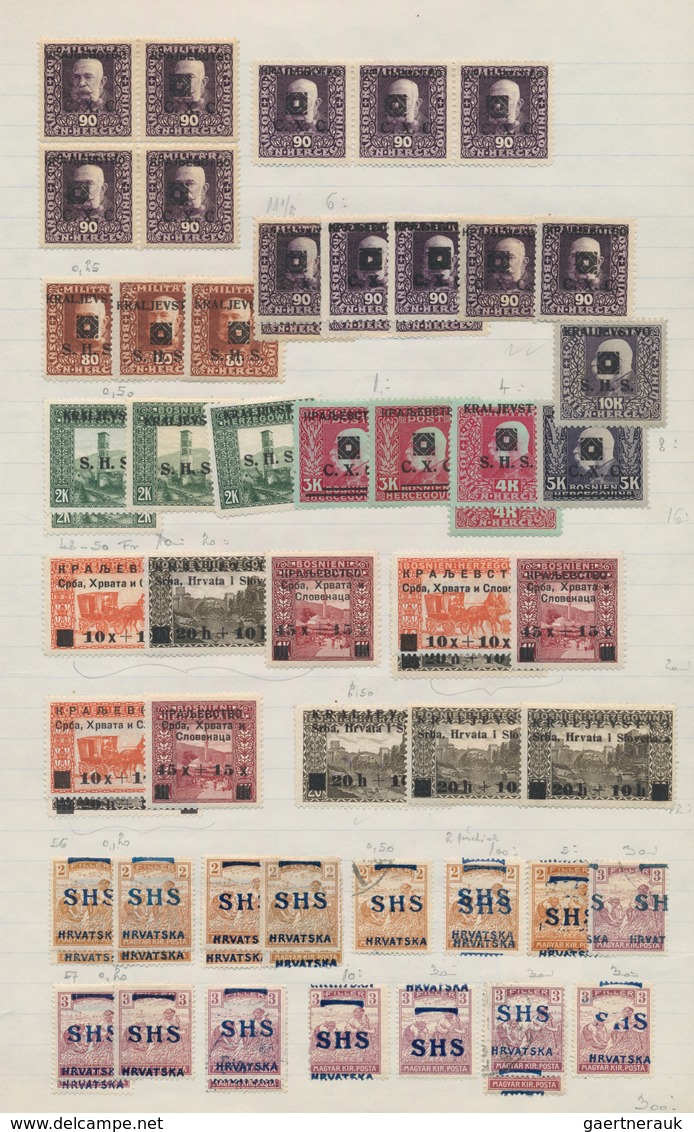 Jugoslawien: 1918/1919, Issues For Croatia, Mint And Used Assortment Of Apprx. 285 Stamps On Album P - Covers & Documents