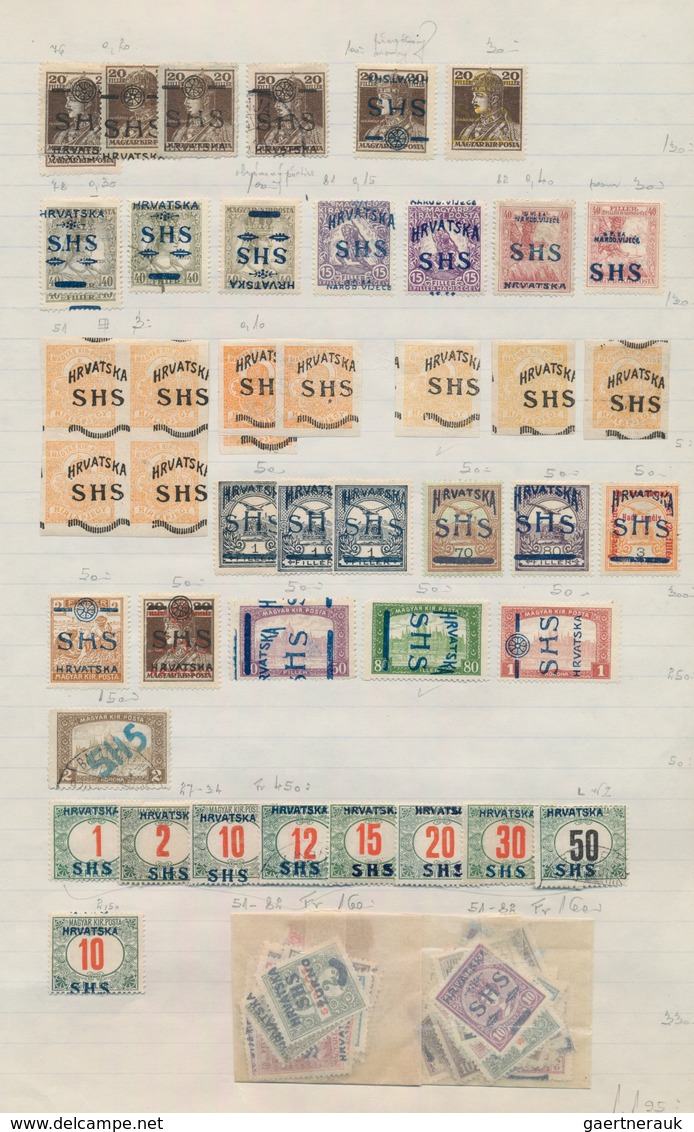 Jugoslawien: 1918/1919, Issues For Croatia, Mint And Used Assortment Of Apprx. 285 Stamps On Album P - Covers & Documents