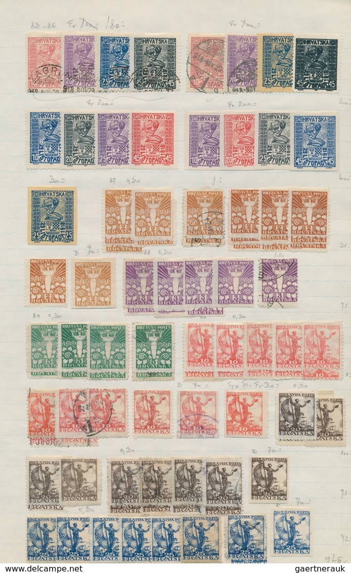 Jugoslawien: 1918/1919, Issues For Croatia, Mint And Used Assortment Of Apprx. 285 Stamps On Album P - Covers & Documents