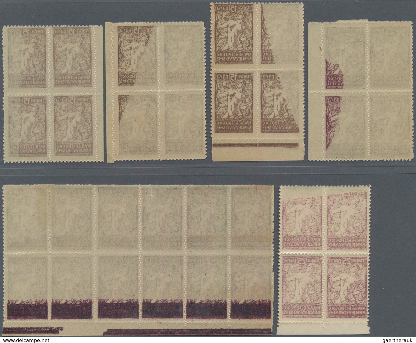 Jugoslawien: 1920. "Chanbreakers" Varieties. Four Stock Card With Various Degrees Of OFFSETS Of The - Briefe U. Dokumente