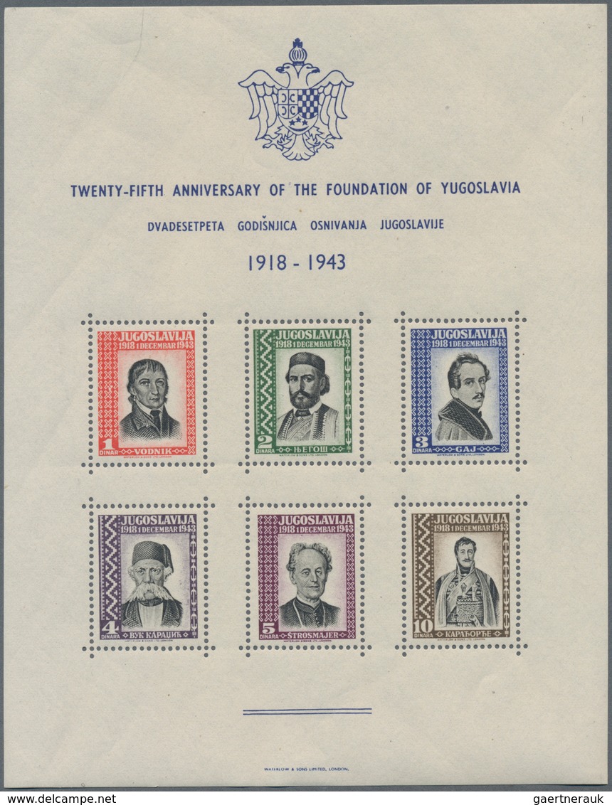 Jugoslawien: 1943, 25 Years Yugoslavia Miniature Sheet With Different Personalities In A Lot With Ap - Briefe U. Dokumente