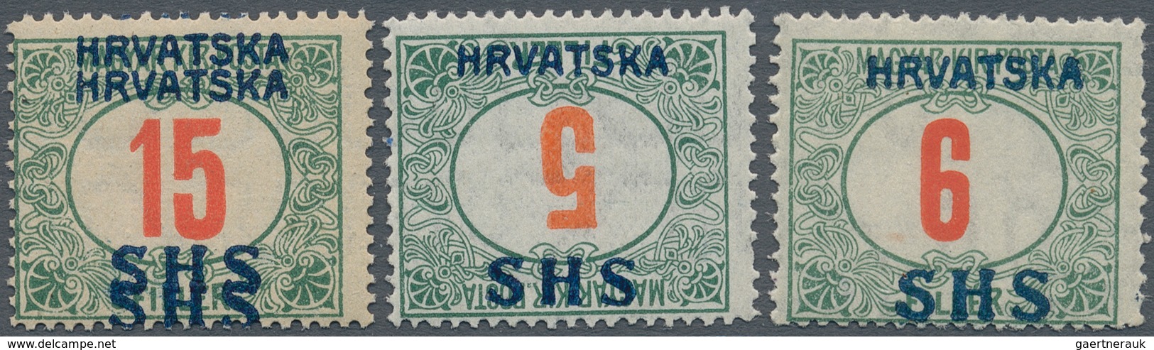 Jugoslawien - Portomarken: 1918, SHS Overprints, Specialised Assortment Of 20 Stamps, Showing Invert - Portomarken