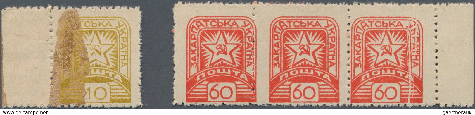 Karpaten-Ukraine: 1945, Definitives "Soviet Star", U/m Assortment Of Apprx. 83 Stamps (incl. Blocks - Ukraine