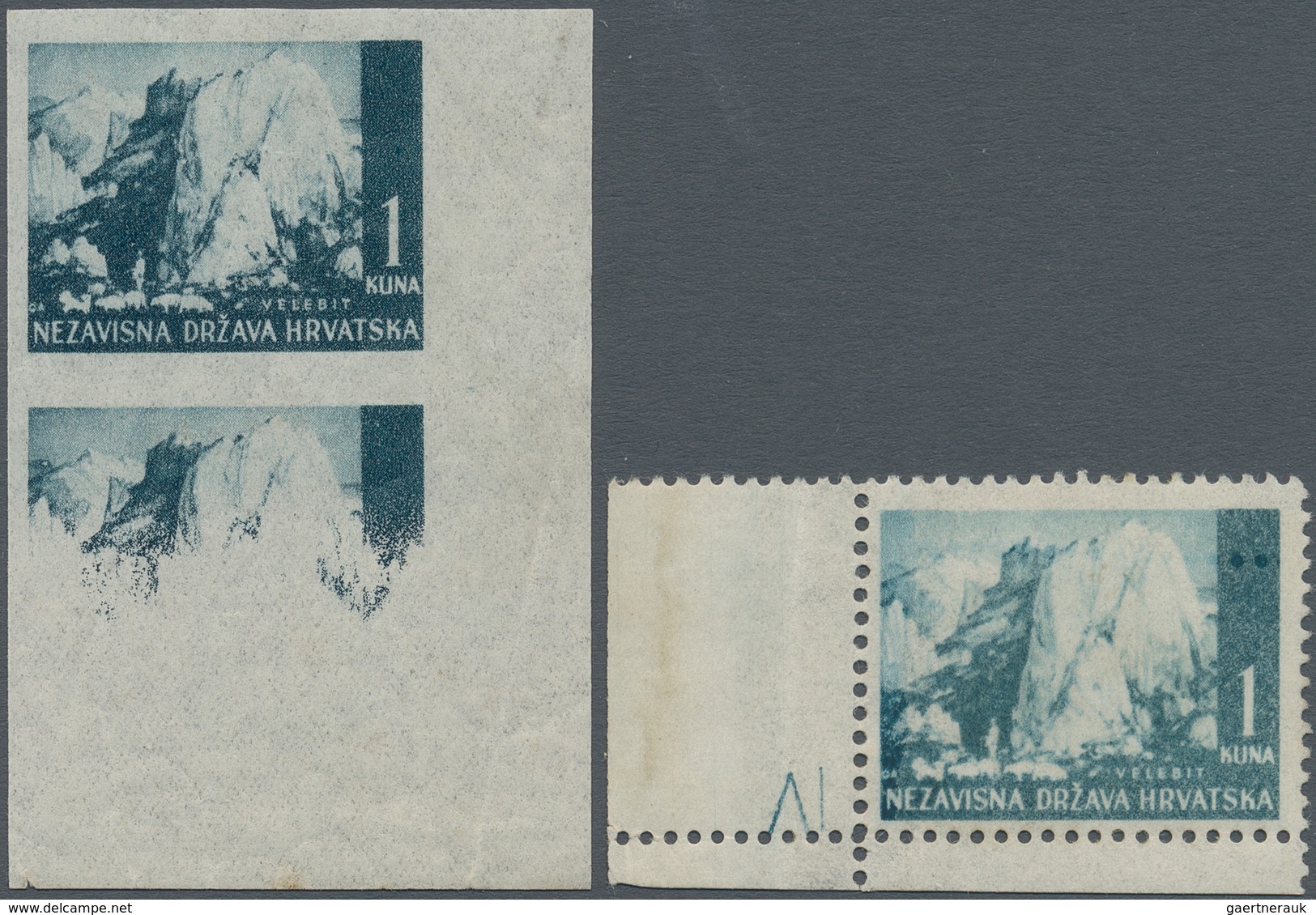 Kroatien: 1941/1942, Definitives "Pictorials", 1k. Greenish Blue "Mount Velebit", Specialised Assort - Croacia