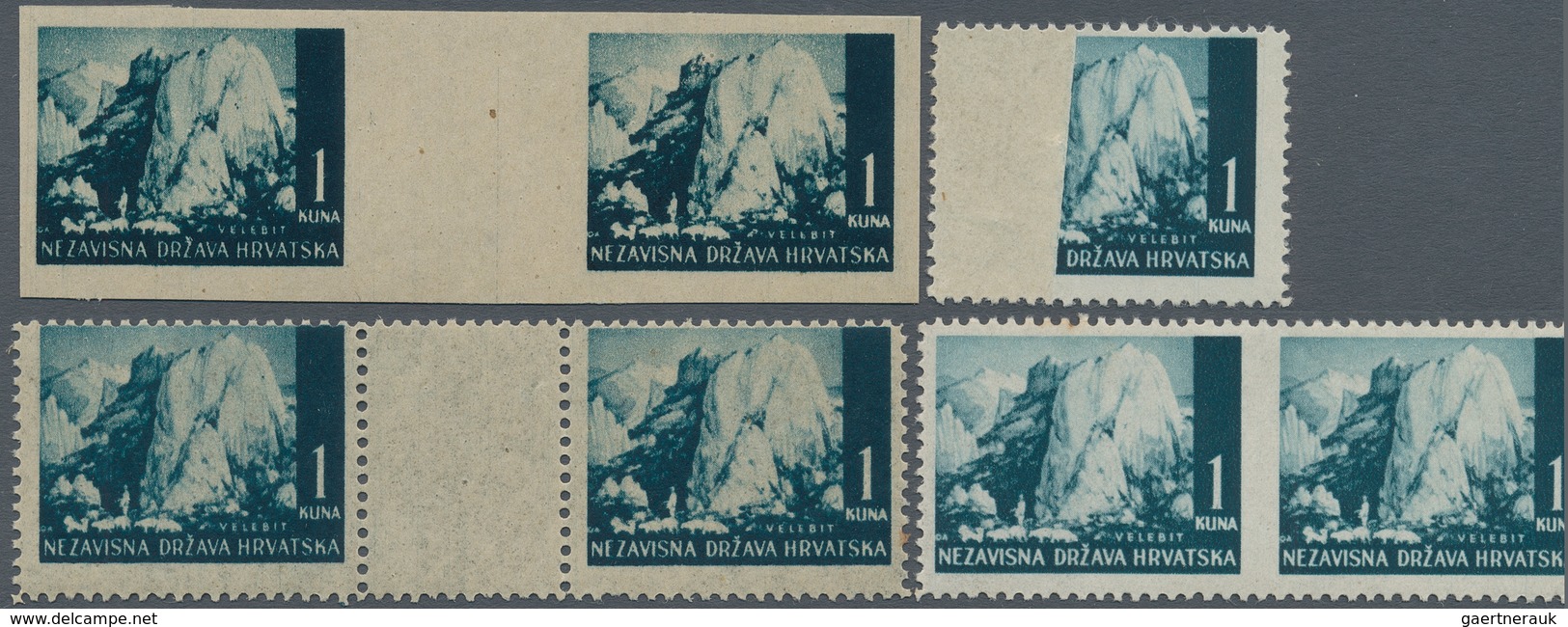 Kroatien: 1941/1942, Definitives "Pictorials", 1k. Greenish Blue "Mount Velebit", Specialised Assort - Croatia