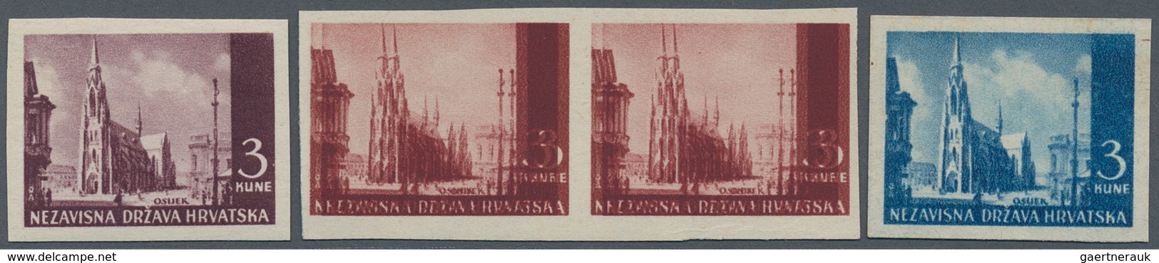 Kroatien: 1941/1942, Definitives "Pictorials", 3k. Carmine Brown "Osijek Cathredal", Specialised Ass - Croacia