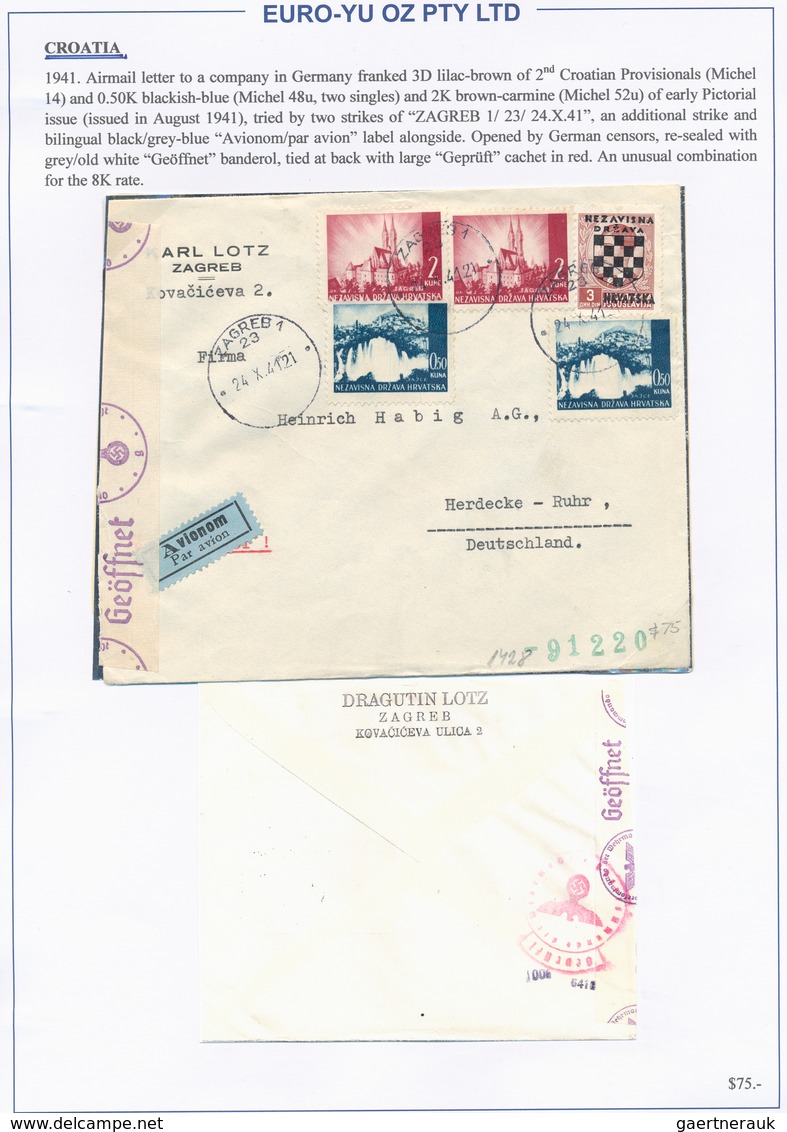 Kroatien: 1941/1944, Collection Of 40 (mainly Commercial) Covers On Written Up Album Pages, Comprisi - Croacia