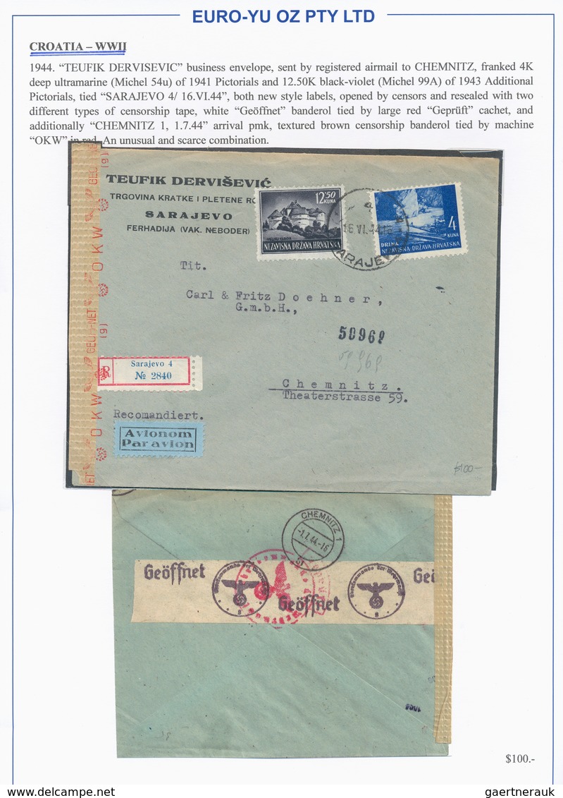 Kroatien: 1941/1944, collection of 40 (mainly commercial) covers, incl. interesting frankings, regis