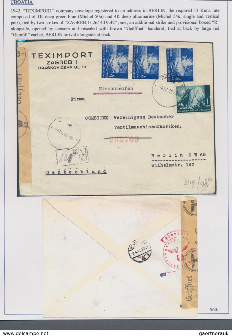 Kroatien: 1941/1945, collection of 48 entires on written up album pages, mainly commercial mail incl