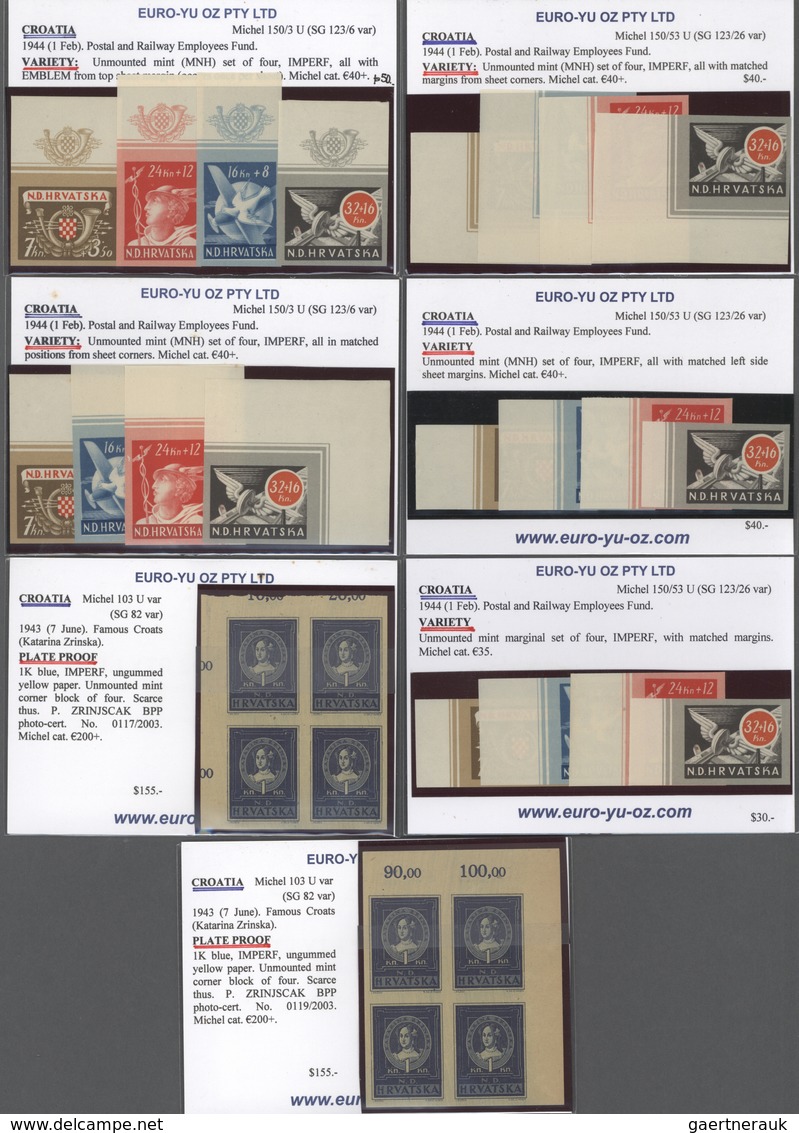 Kroatien: 1941/1945, Mint Assortment On Retail Cards, Incl. A Good Range Of Specialities Like Imperf - Kroatien