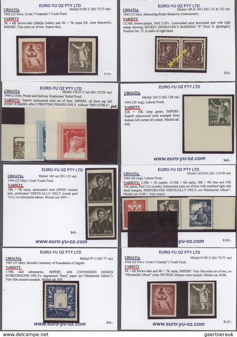 Kroatien: 1941/1945, mint assortment on retail cards, incl. a good range of specialities like imperf