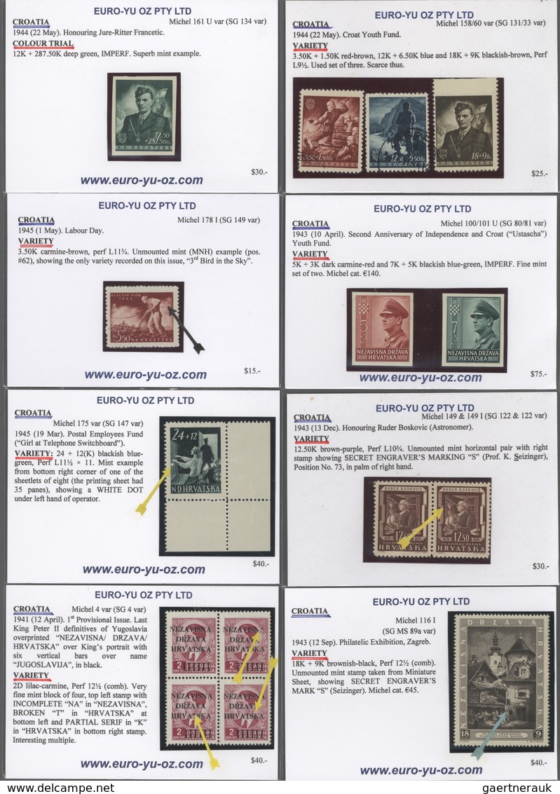 Kroatien: 1941/1945, mint assortment on retail cards, incl. a good range of specialities like imperf