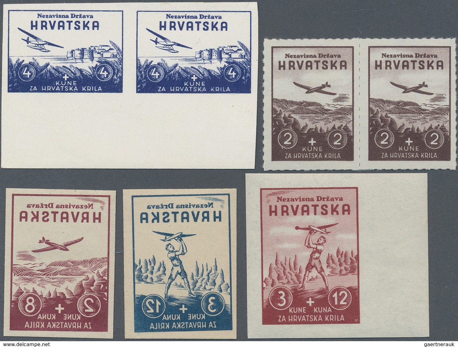 Kroatien: 1942, Aviation Fund, Specialised Assortment Of 26 Stamps Showing Specialities Like Imperfs - Kroatien