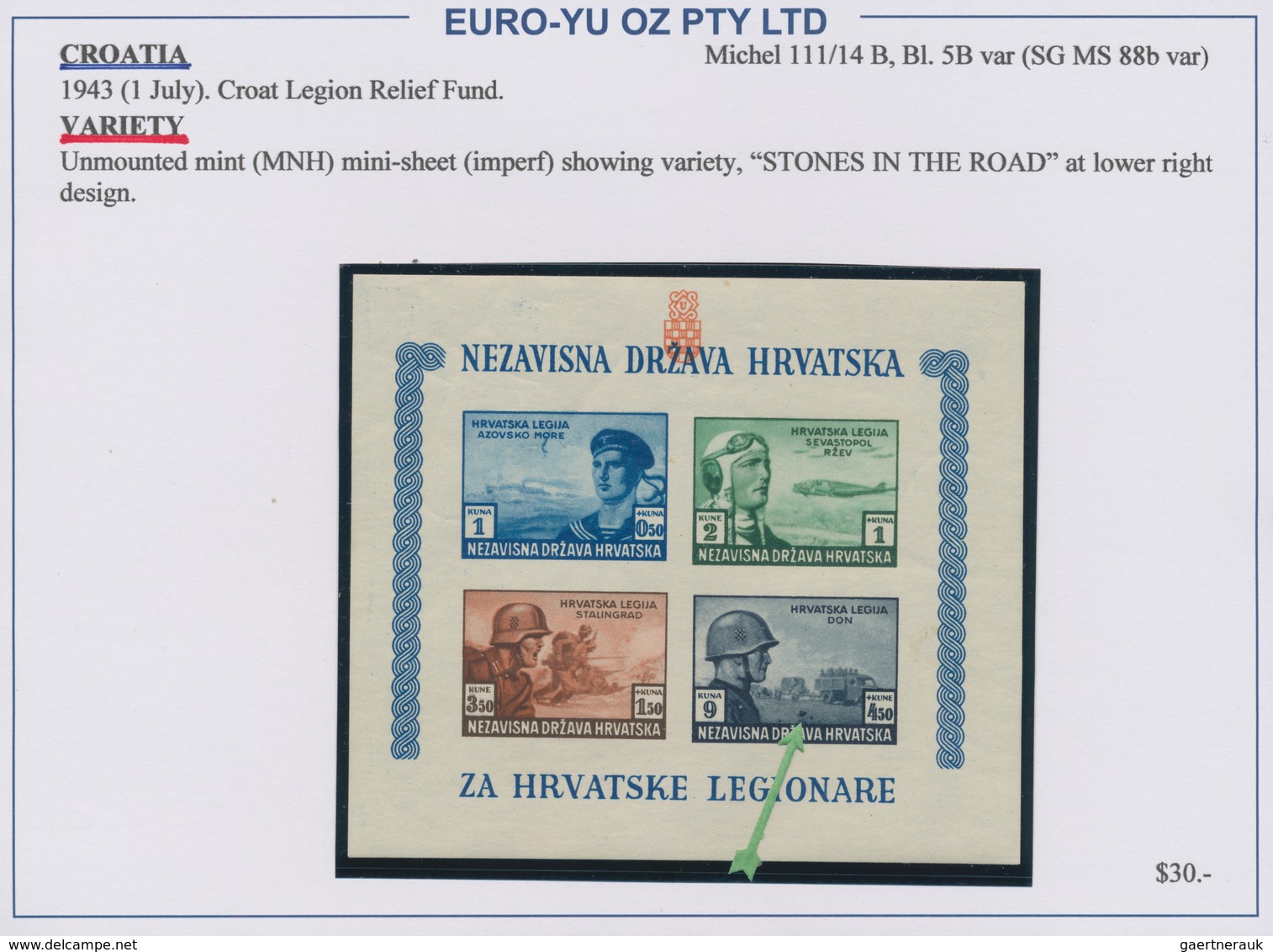 Kroatien: 1943, Croatian Legion, Specialised Assortment Of 22 Souvenir Sheets Showing Flaws (resp. T - Kroatien